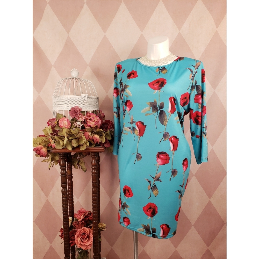 Blue Green Rose Dress